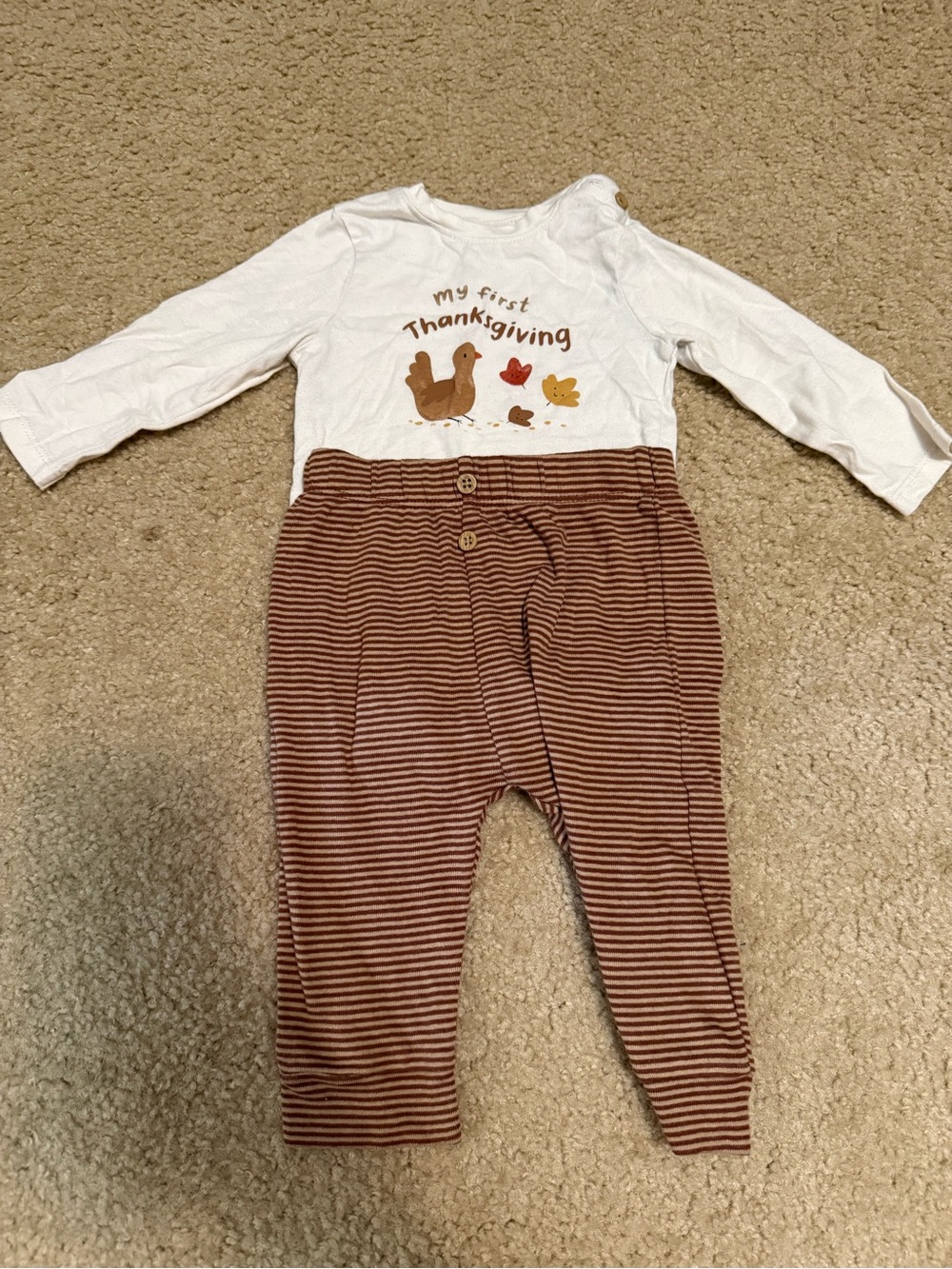 My First Thanksgiving Striped Bodysuit and Pants Cream & Brown
